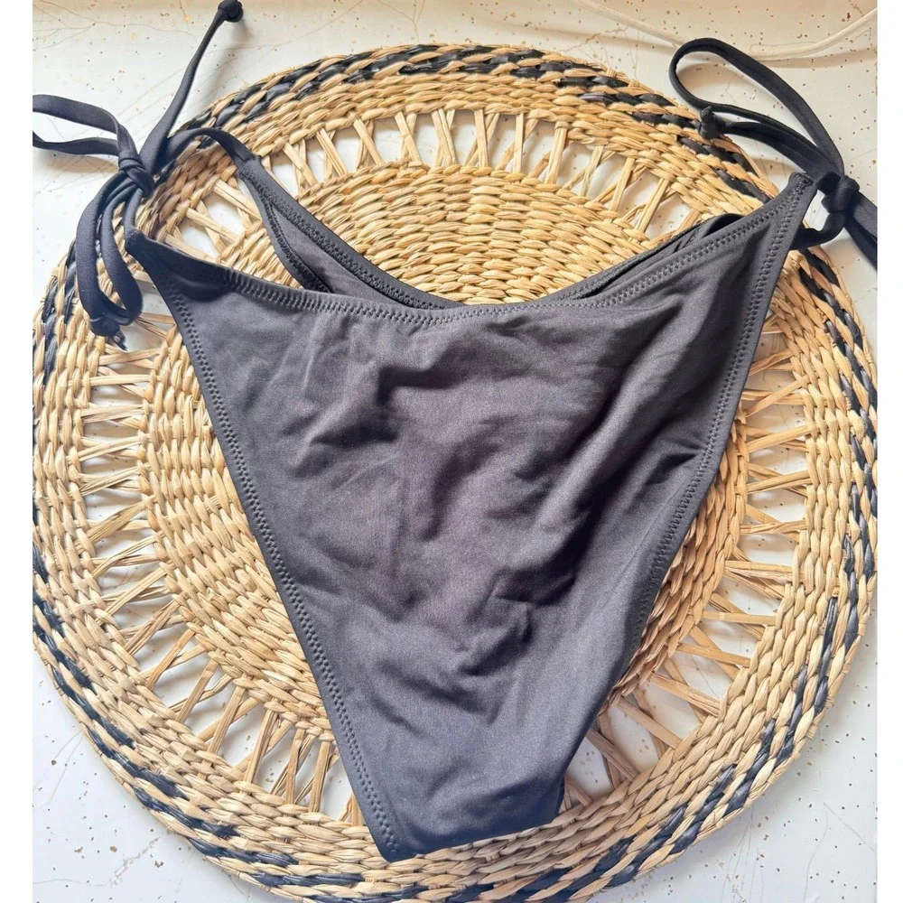 SKIMS Recycled Swim Dippy Tie Bikini Bottoms Onyx Black  Medium NWT